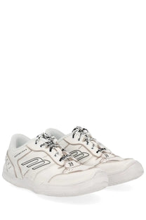 Balenciaga women’s hamptons sneaker white with black embroidered logos and laces in leather material