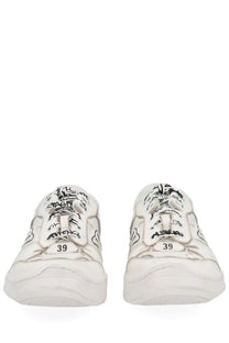 Balenciaga women’s hamptons sneaker white back side with black graffiti markings and number 39 on the heel