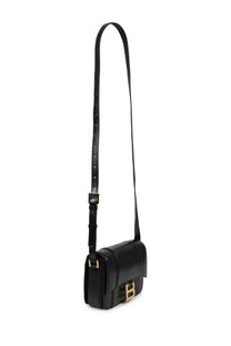 Balenciaga women’s hourglass small black leather crossbody bag with gold-tone hardware and logo clasp
