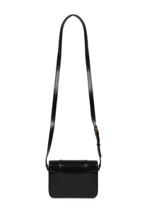 Balenciaga women’s hourglass small black leather crossbody bag with sleek minimalist design and gold tone hardware