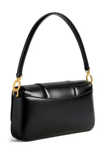 Balenciaga women’s hourglass small black leather handbag with gold-tone hardware and curved top handle