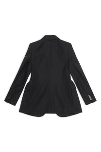 Balenciaga women’s black tailored hourglass blazer with structured silhouette and three-button cuffs