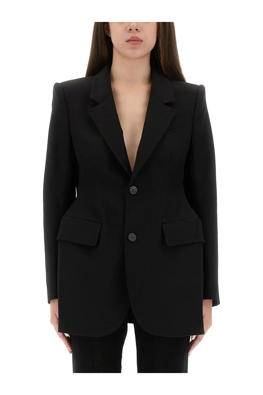 Balenciaga women’s hourglass jacket black tailored blazer with structured shoulders and two front buttons