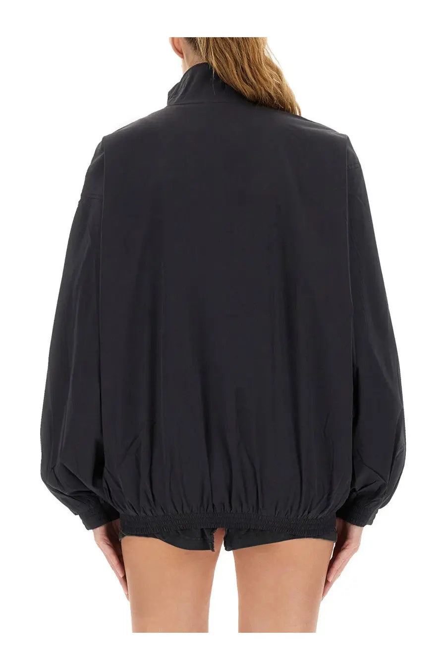 Balenciaga women’s black oversized bomber jacket with elasticated cuffs and hem in nylon material