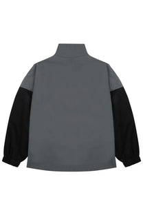 Balenciaga women’s gray and black color-blocked jacket with high collar for stylish outerwear