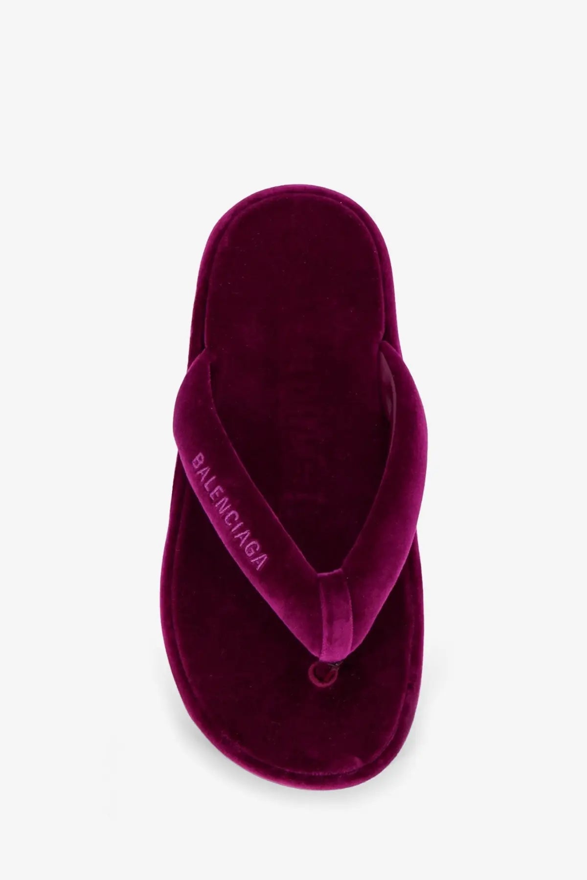 Deep burgundy velvet balenciaga womens jet lag stretch sandals with embroidered strap in matching thread color