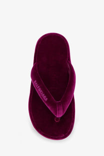 Deep burgundy velvet balenciaga womens jet lag stretch sandals with embroidered strap in matching thread color