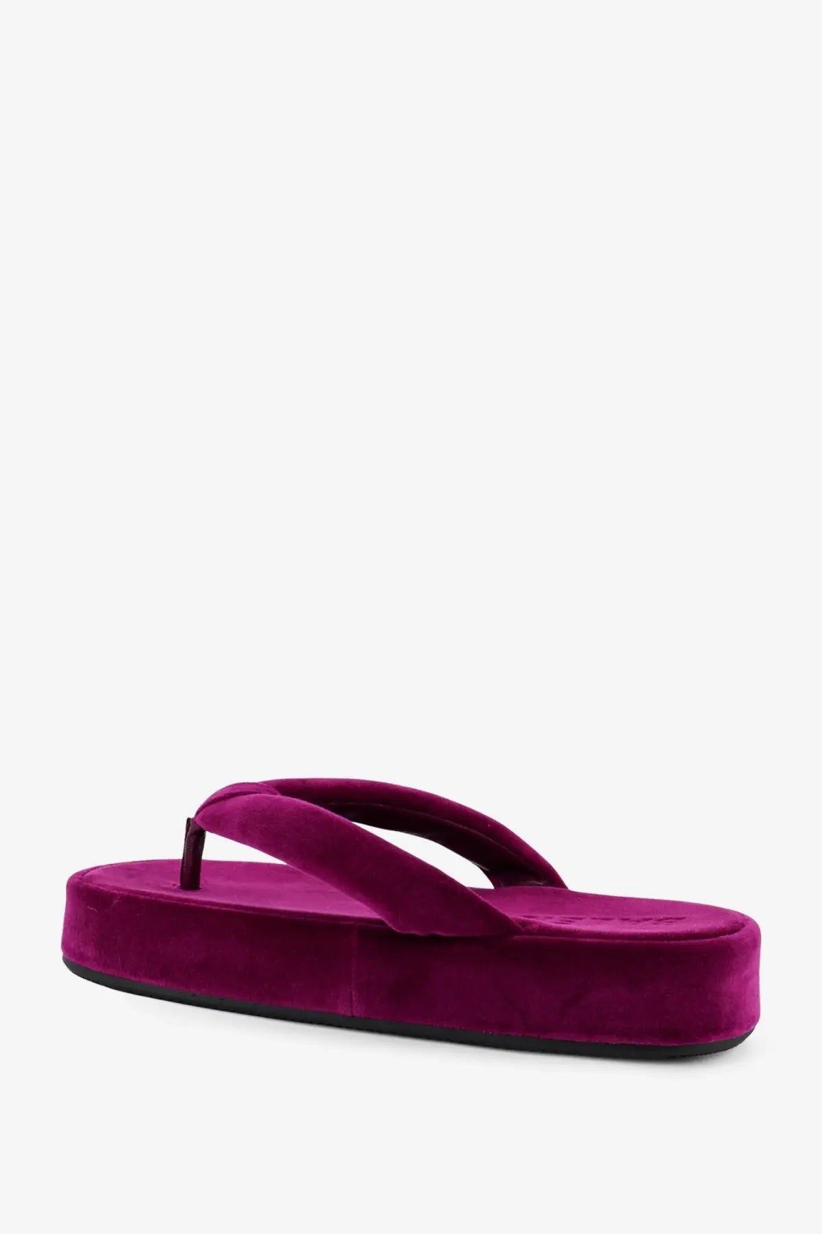 Balenciaga womens jet lag stretch velvet sandals in fuchsia with thick cushioned sole and plush velvet straps