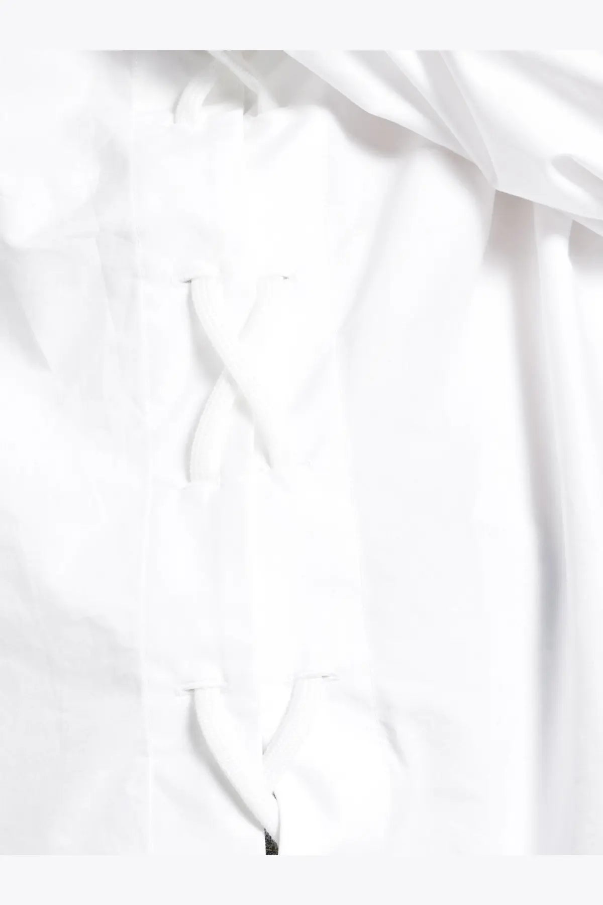 Balenciaga women’s white cotton shirt with subtle sheen and traditional chinese-style frog closures