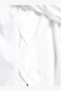 Balenciaga women’s white cotton shirt with subtle sheen and traditional chinese-style frog closures