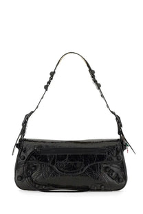 Balenciaga womens le cagole small shoulder bag black glossy patent leather with embossed branding and metal studs
