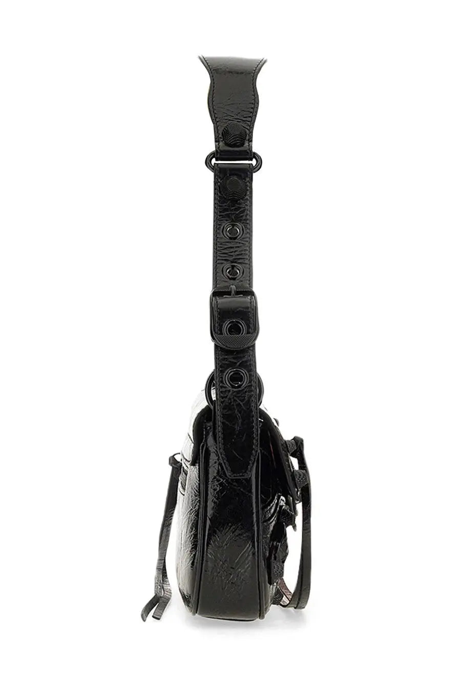 Balenciaga women’s le cagole small shoulder bag black patent leather crossbody with glossy finish and hardware details