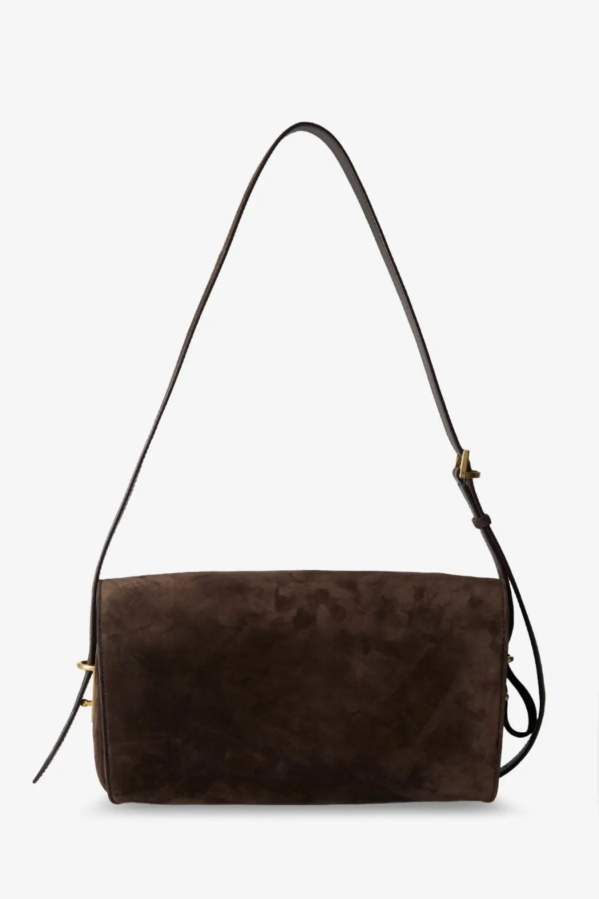 Balenciaga women’s le medium brown suede shoulder bag with slender black leather strap and gold-tone hardware accents