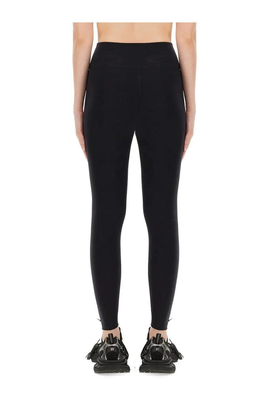 Balenciaga women’s leggings black high-waisted with smooth form-fitting stretch fabric front view