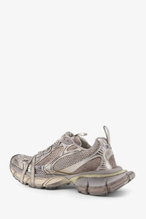 Balenciaga women’s low top white mesh sneakers with distressed silver mesh and rubber chunky sole triple s design
