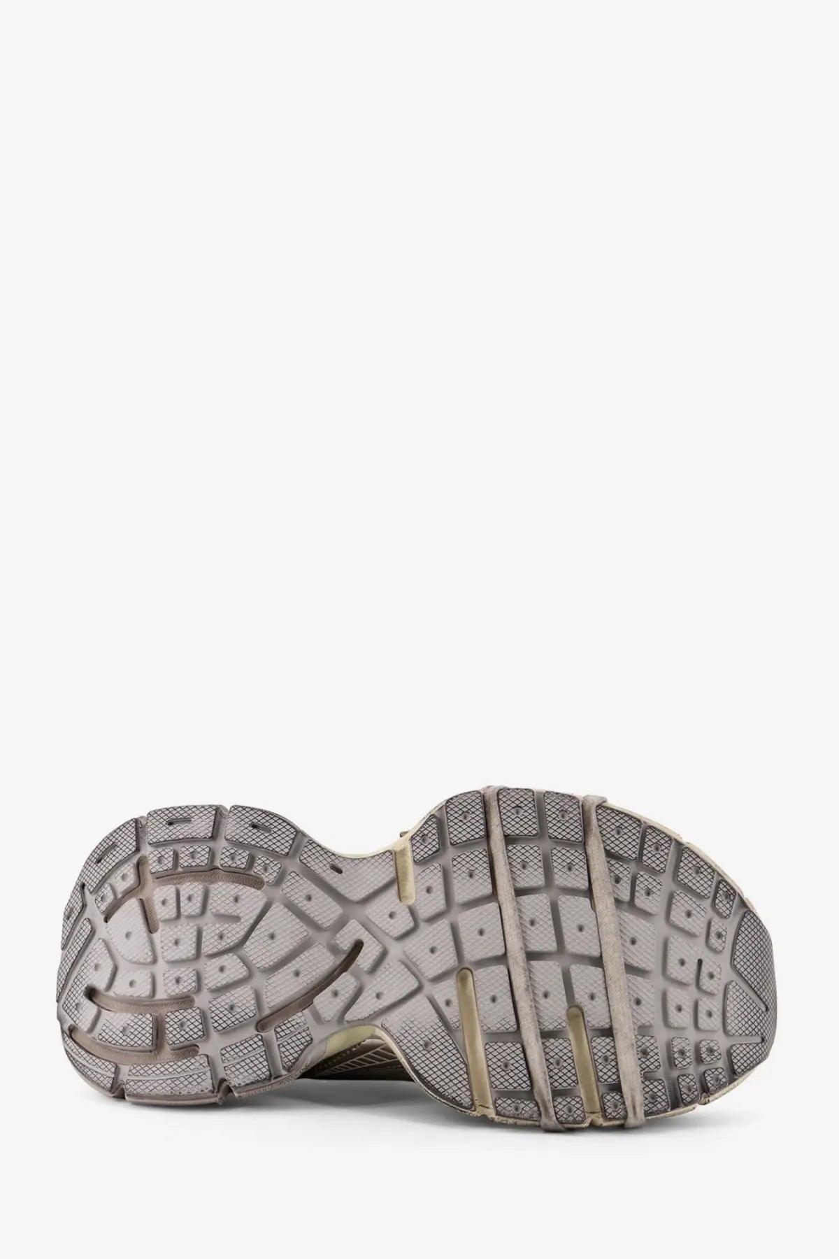Balenciaga women’s low top mesh sneakers white with gray rubber sole textured geometric tread and beige midsole accents