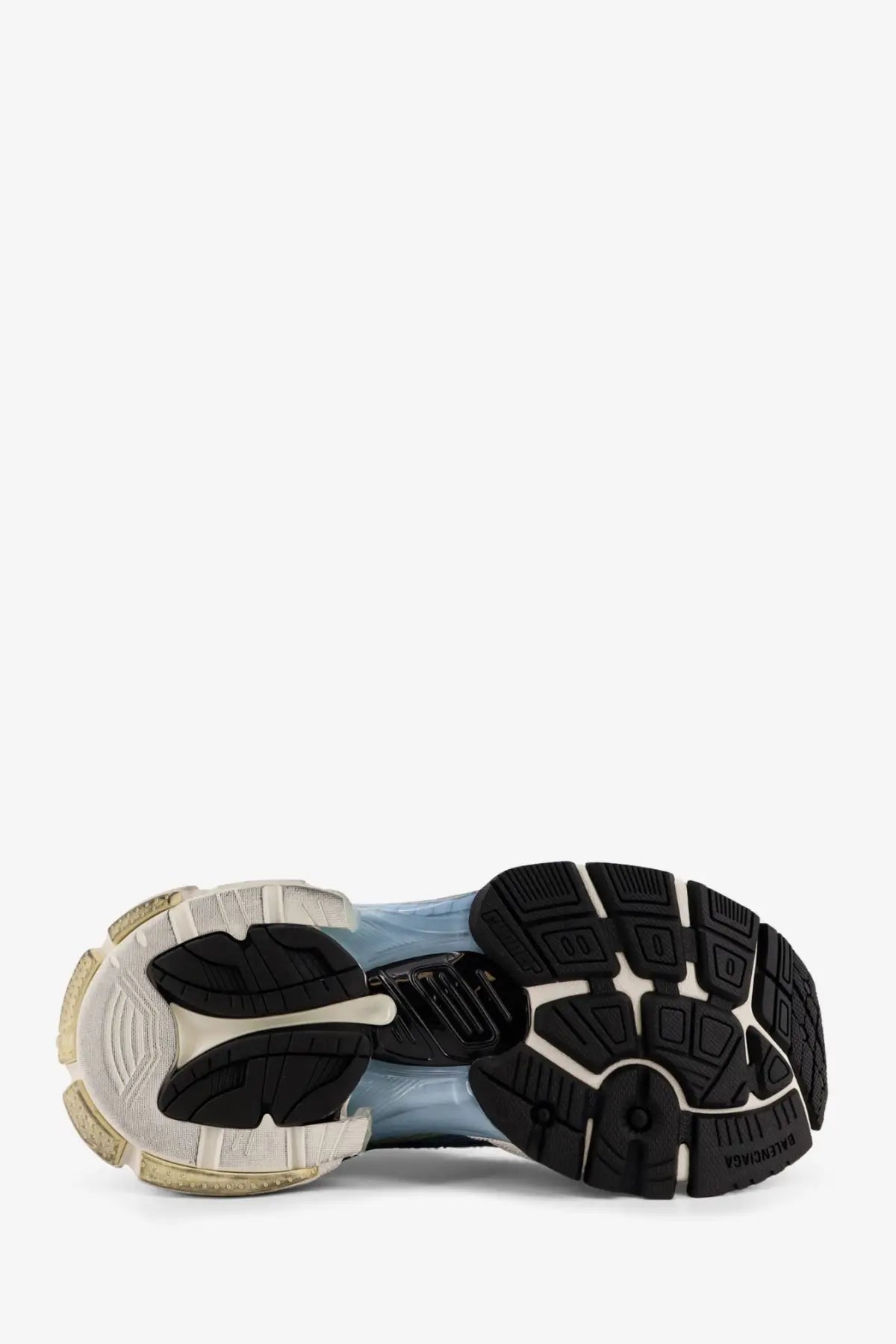 Balenciaga women’s low top runner mesh sneakers blue with black and translucent blue rubber sole and white midsole accents