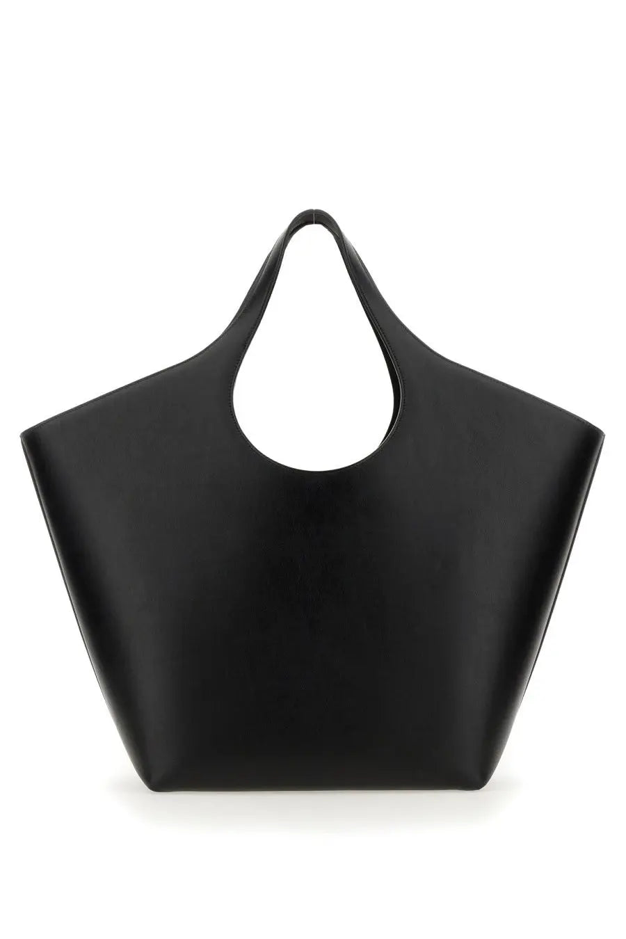 Balenciaga women’s black leather tote bag with distinctive teardrop-shaped handle opening medium size