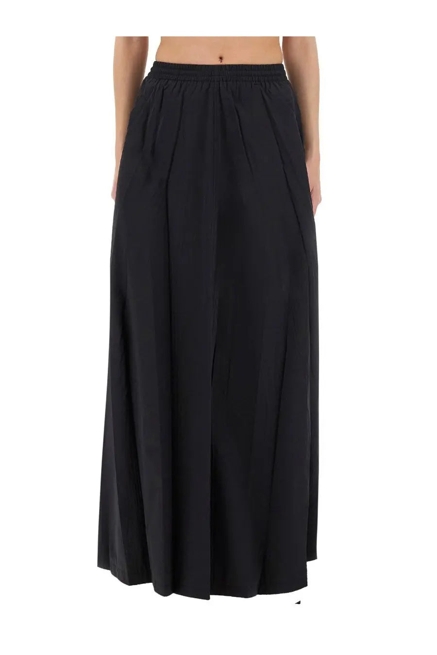 Balenciaga women’s black maxi skirt with elastic waistband and subtle pleats made from flowing fabric