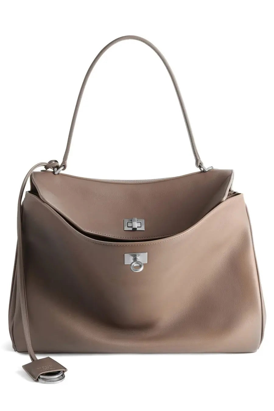 Balenciaga women’s medium rodeo bag beige taupe leather with silver hardware and curved top handle