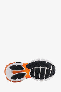 Balenciaga women’s mesh and nylon track sneakers in white with orange and black chunky sole and white accents