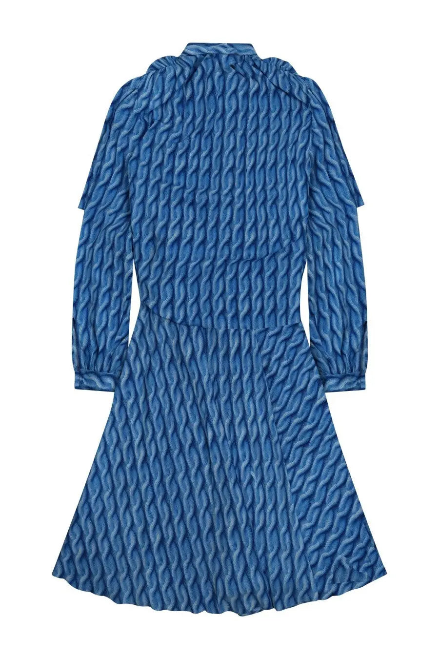 Balenciaga women’s midi dress in blue with long sleeves and a textured wavy pattern