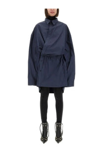 Balenciaga women’s mini navy blue oversized shirt dress with button-up front and drawstring waistband