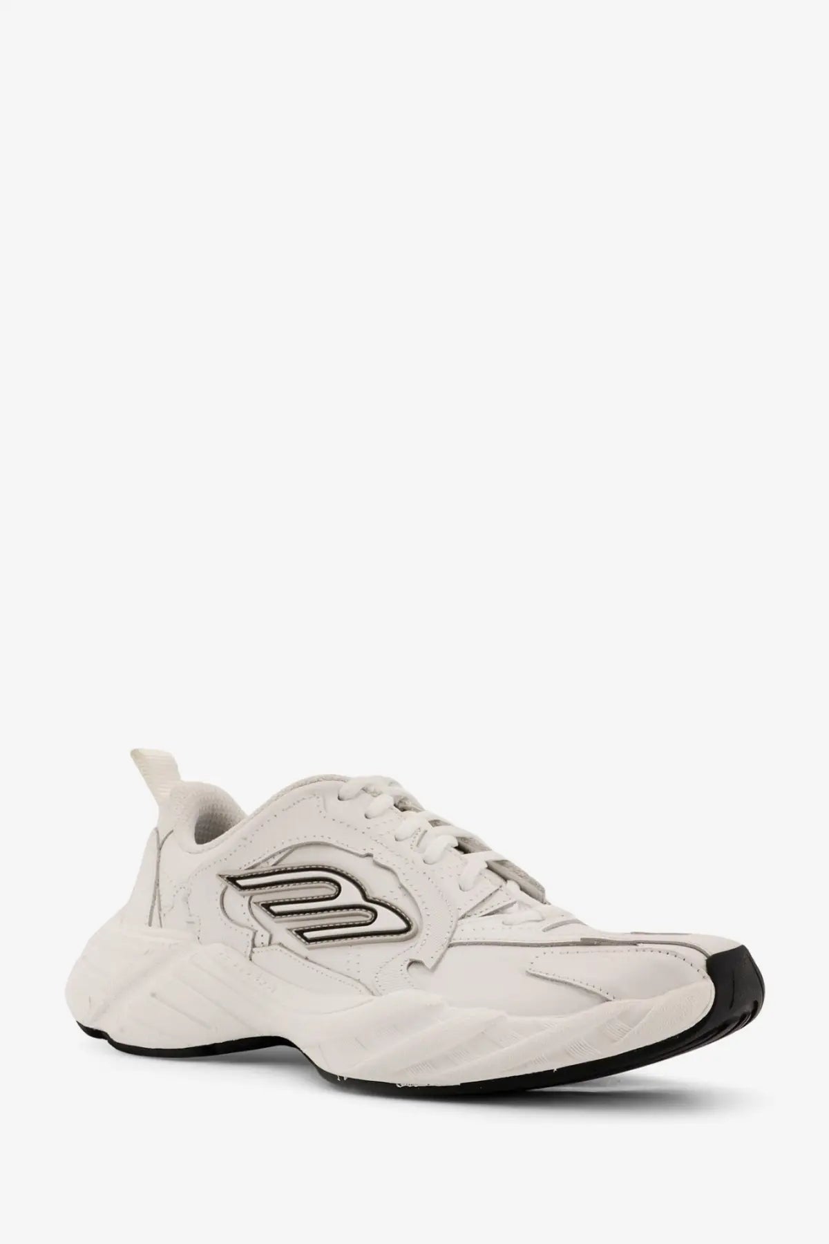 Balenciaga women’s monday low top white leather sneaker with chunky sole black accents and embroidered logo side
