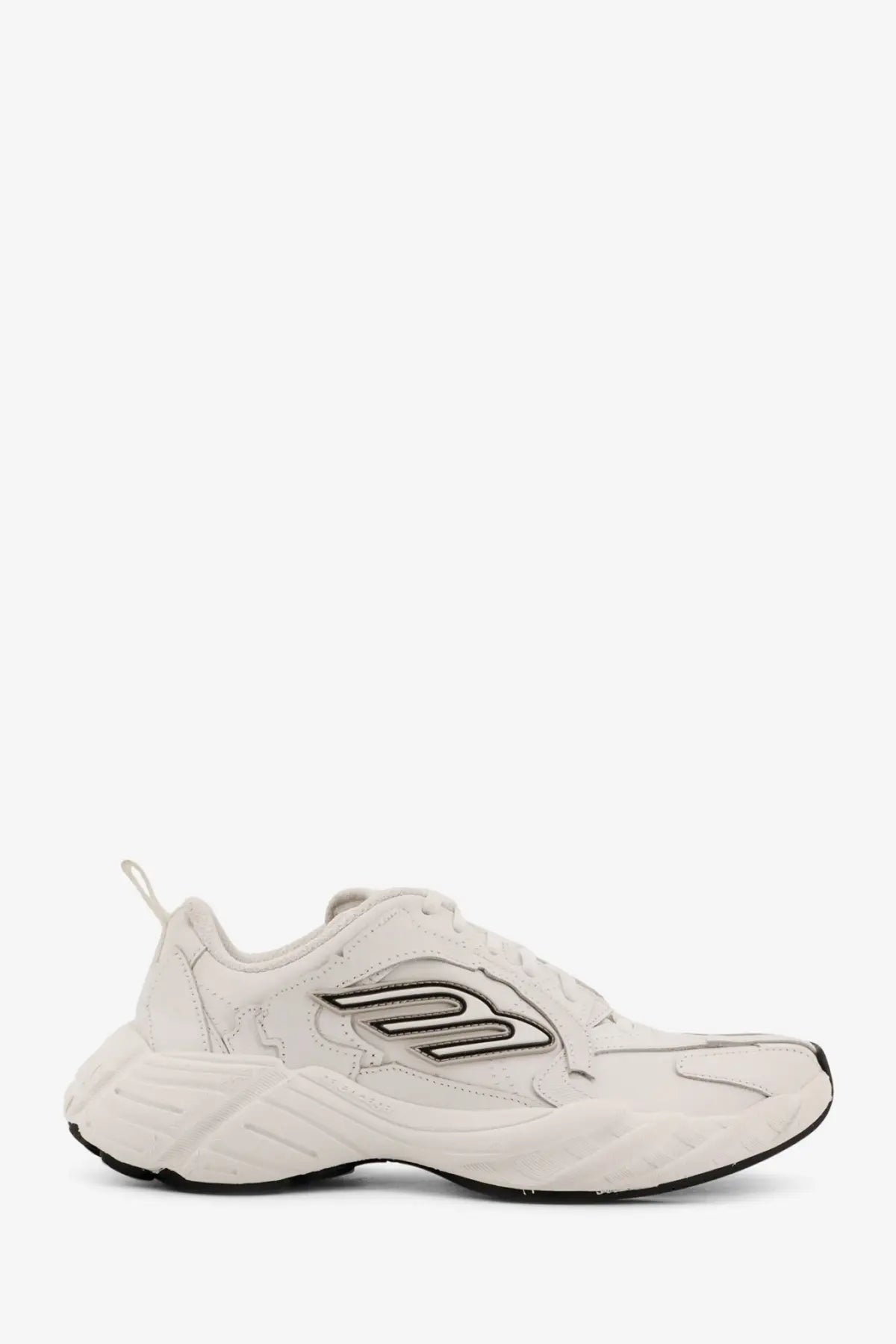 Balenciaga women’s monday low top white leather sneakers with chunky textured upper and black side logo detailing