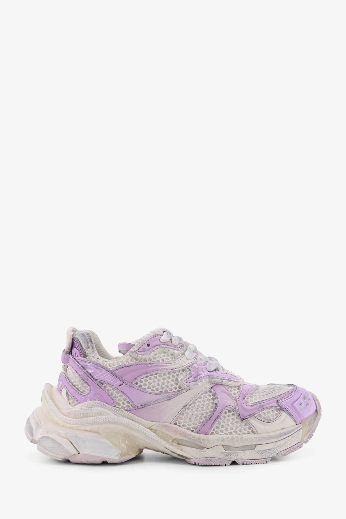 Balenciaga women’s lavender and off-white nylon and mesh triple s runner sneaker with chunky layered sole