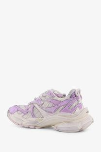 Balenciaga womens grey nylon and mesh runner sneaker with lavender and off-white synthetic leather and chunky sole