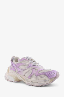 Balenciaga women’s grey nylon and mesh runner sneaker with lavender and off-white mesh and chunky translucent sole