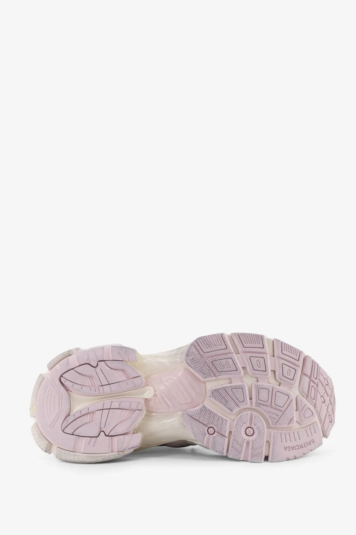 Balenciaga women’s grey nylon and mesh runner sneakers with pink translucent chunky sculpted rubber sole and branding
