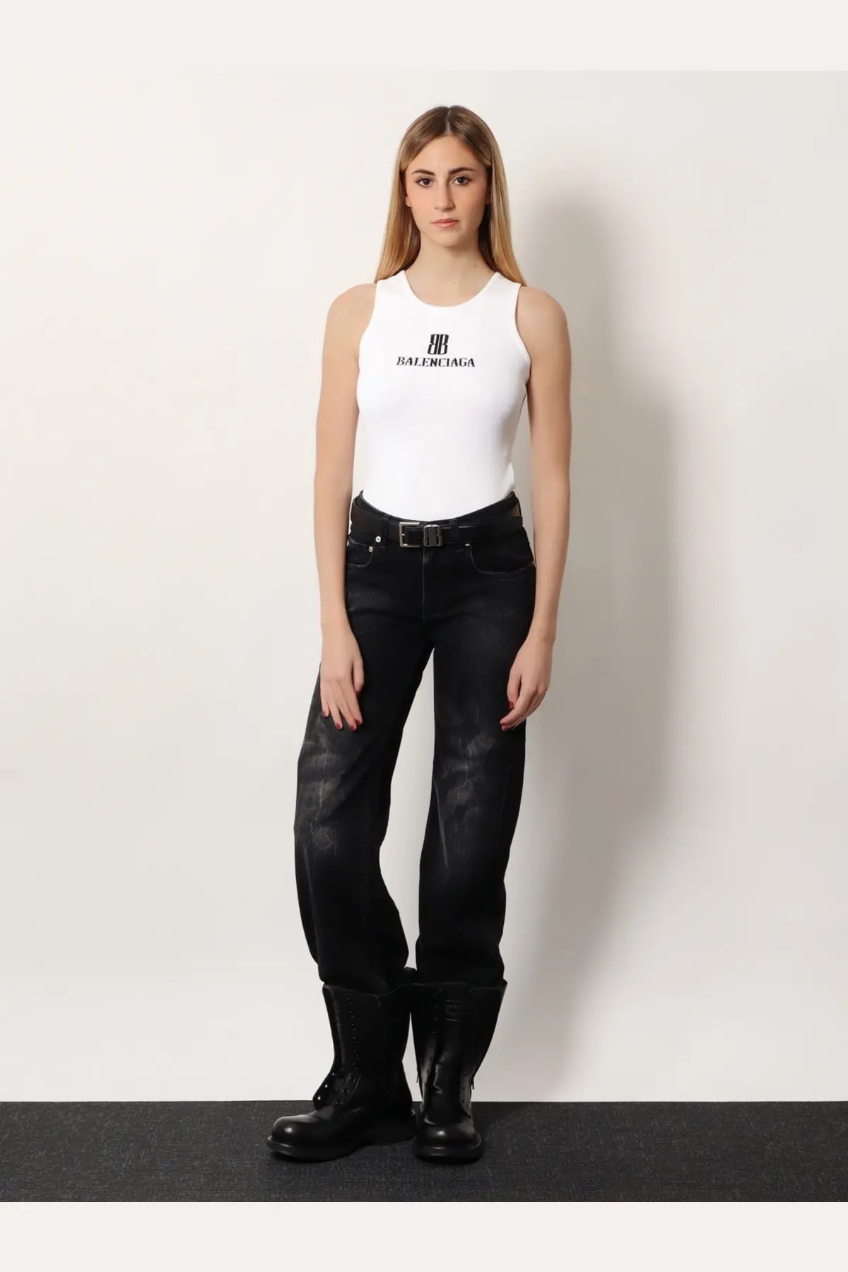 Balenciaga Women's Ribbed Viscose Blend Tank Top White