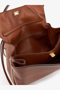 Balenciaga women’s rodeo beige leather crossbody bag with brown leather and gold-tone hardware structured interior