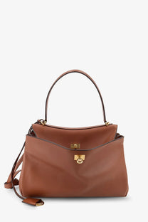 Balenciaga women’s rodeo beige leather crossbody bag with brown leather top handle and gold tone hardware