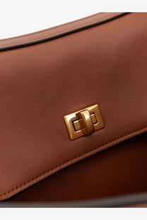 Balenciaga women’s rodeo beige leather crossbody bag with brown leather and gold tone rectangular clasp
