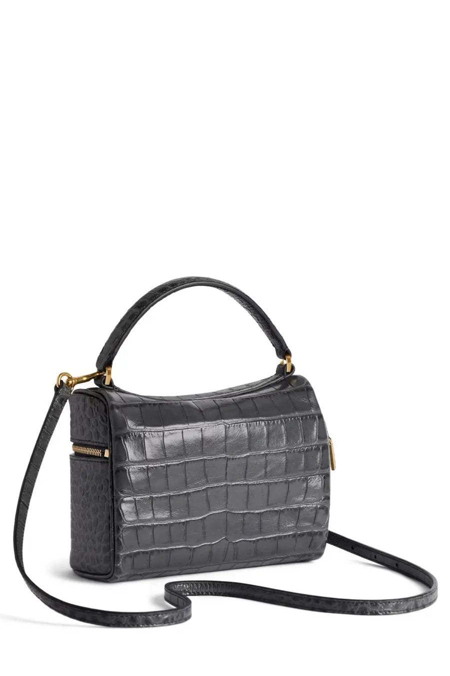 Balenciaga women’s rodeo vanity bag black in black crocodile embossed leather with gold tone hardware and detachable strap