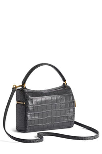 Balenciaga women’s rodeo vanity bag black in black crocodile embossed leather with gold tone hardware and detachable strap