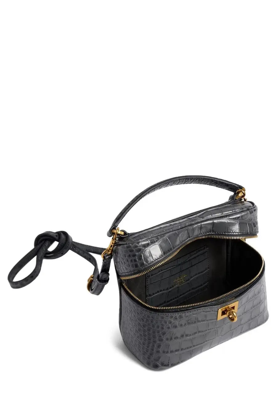 Balenciaga women’s rodeo vanity bag black dark gray crocodile-embossed leather with gold-tone hardware and detachable strap