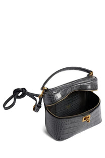 Balenciaga women’s rodeo vanity bag black dark gray crocodile-embossed leather with gold-tone hardware and detachable strap