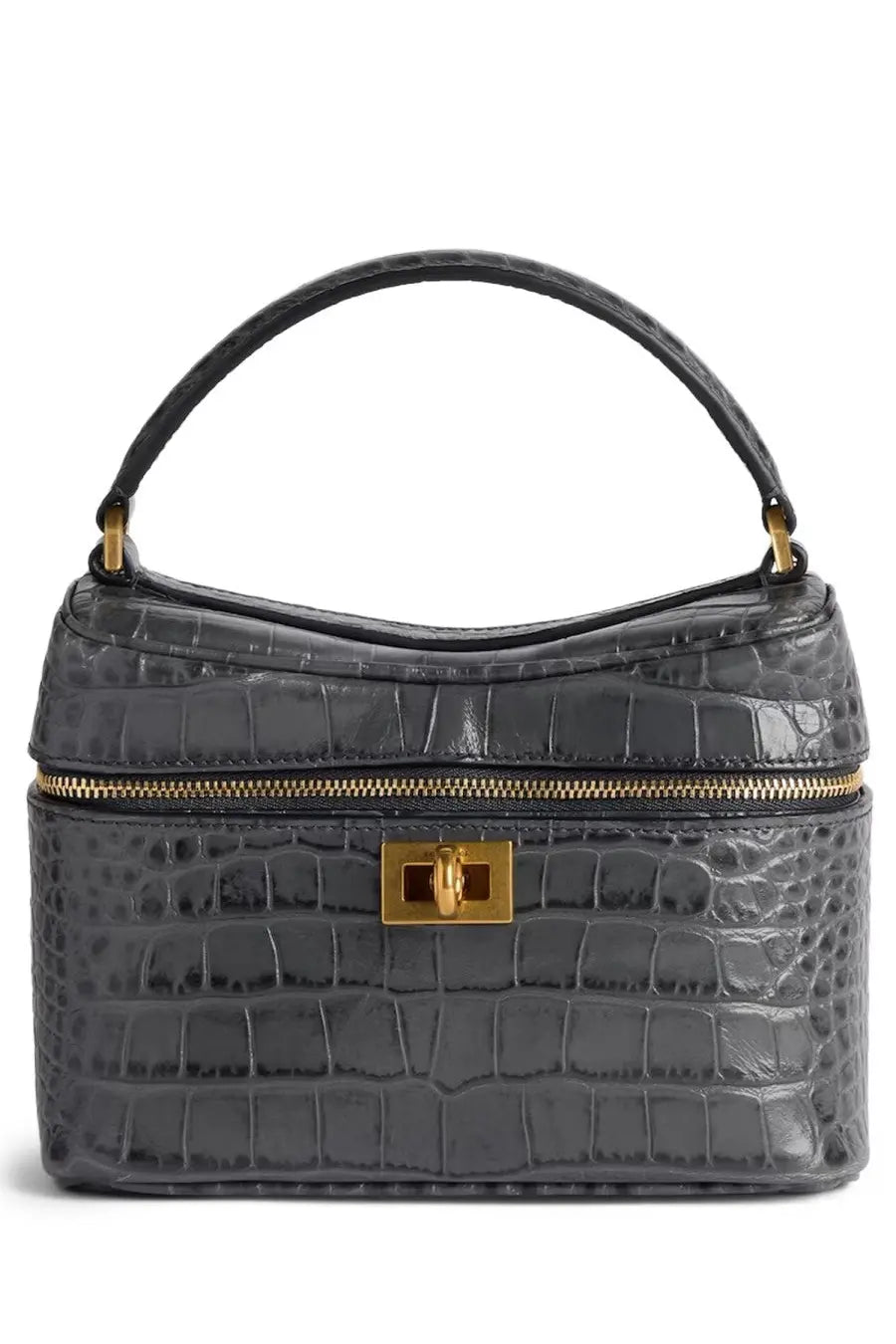 Balenciaga women’s rodeo vanity bag black dark gray crocodile-embossed leather with gold-tone hardware and top handle