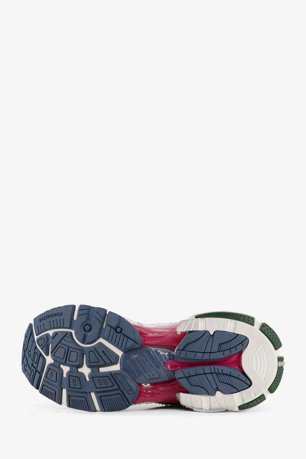 Balenciaga women’s runner low top mesh sneakers with translucent pink midsole navy blue outsole and white accents