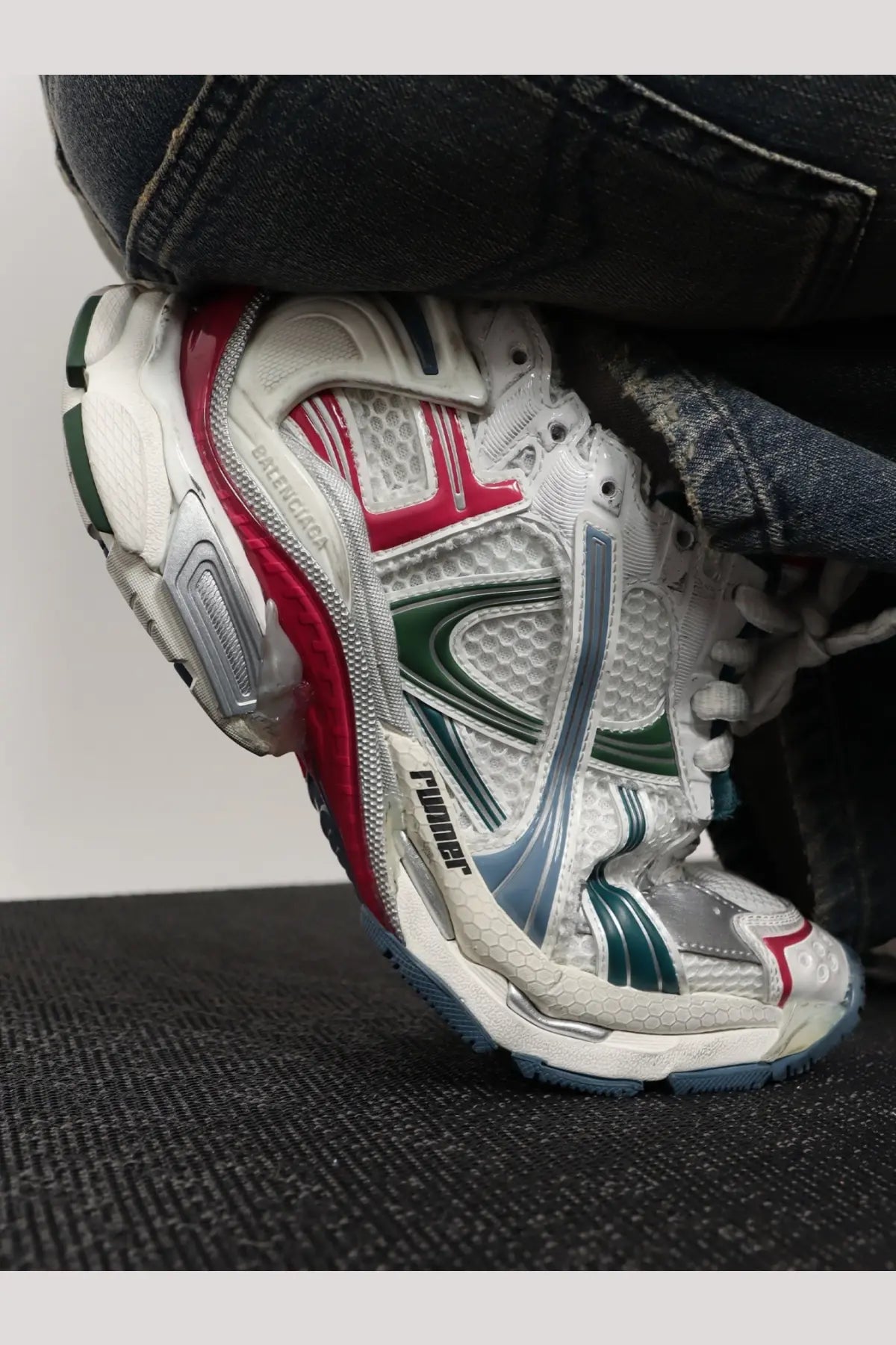 Balenciaga women’s runner low top mesh sneakers in white red and green with mesh and synthetic overlays