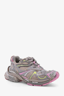 Balenciaga women’s runner nylon low top sneakers in beige gray and pink with neon yellow accents