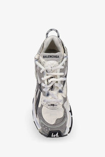 Balenciaga women’s runner nylon sneakers in black featuring layered gray white design with black accents