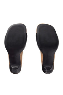 Balenciaga women’s black leather mules with cork heel and square toe perfect for stylish casual wear