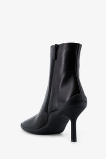 Balenciaga women’s shibuya black leather ankle boot with sleek modern design and high stiletto heel