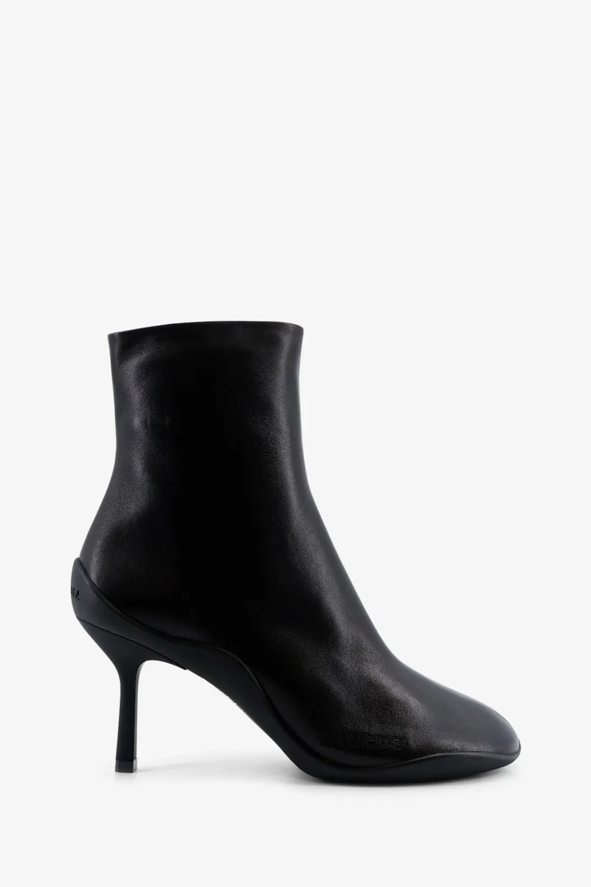 Balenciaga women’s Shibuya black leather ankle boot with sleek minimalist design and slender high heel