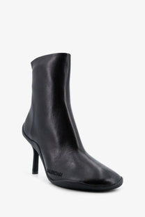 Balenciaga women’s Shibuya black leather ankle boot with sleek minimalist design and slender high heel
